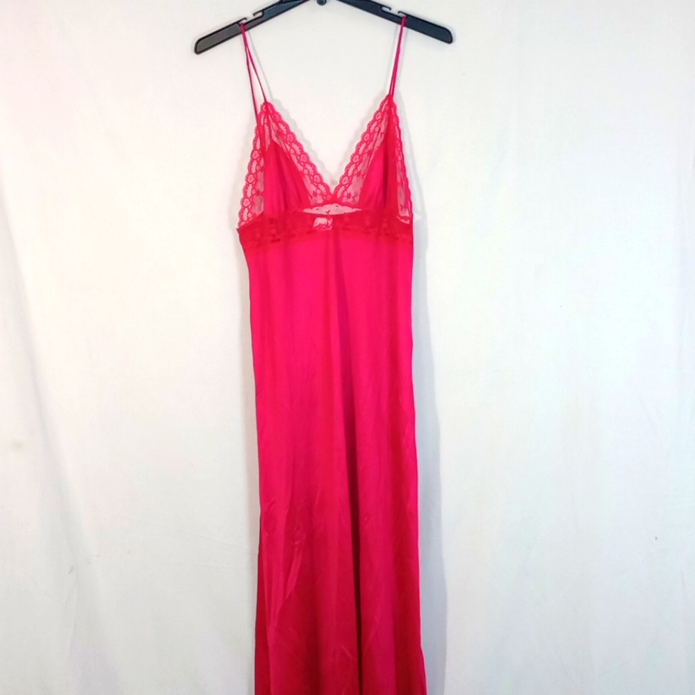 1970s Deadstock Vintage Pink Lace Intimate Nightgown Nightwear Sleepwear Dress L